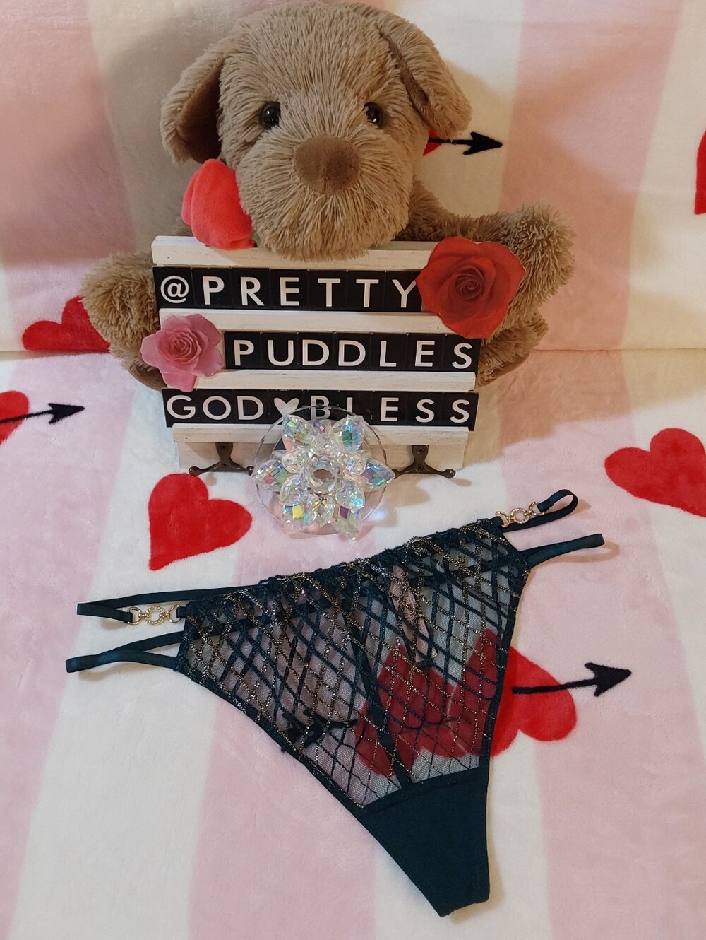 💚 VS Very Sexy Shimmery Embroidery Mesh Strappy V-String Panty 💚